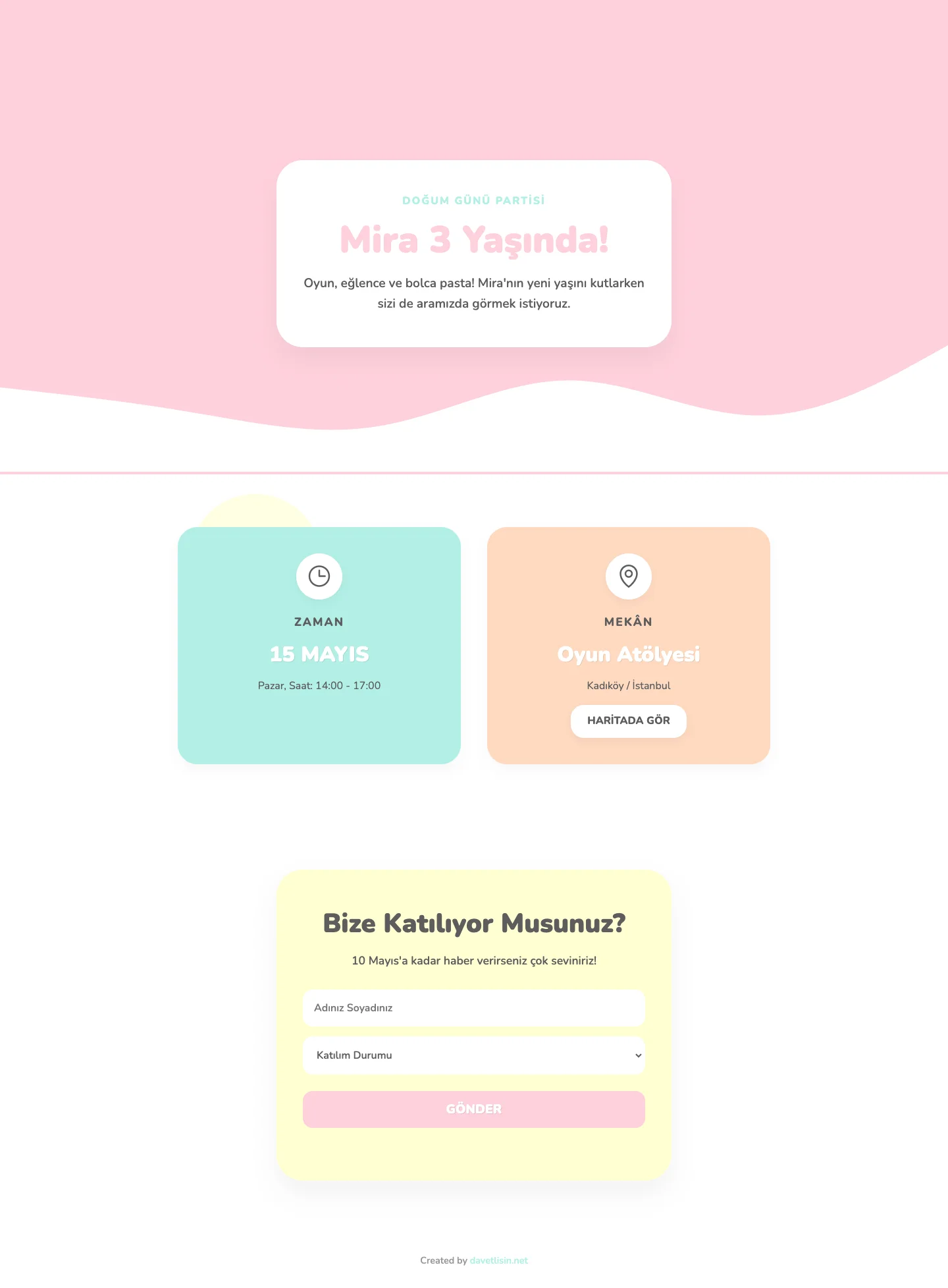 Davetlisin.net Doğum Günü Davetiyesi - Pastel Dream