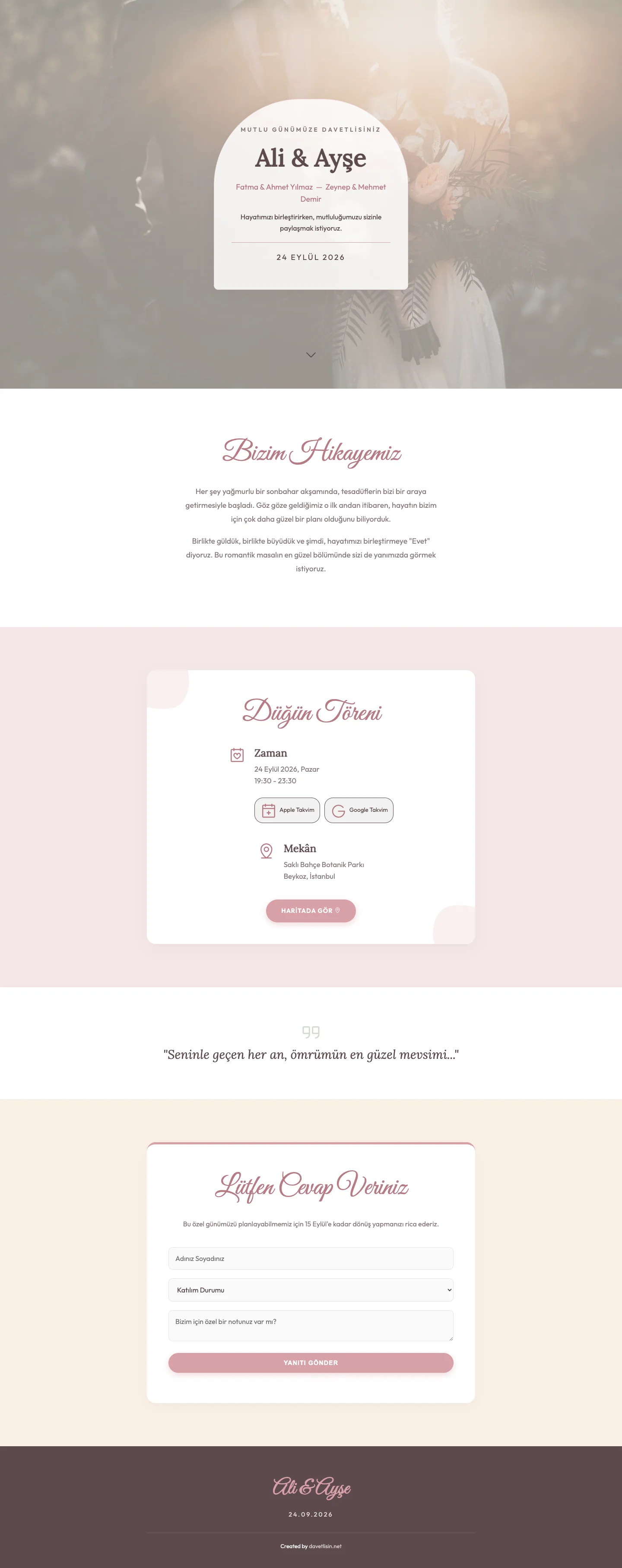 Davetlisin.net Düğün Davetiyesi - Romantic Floral