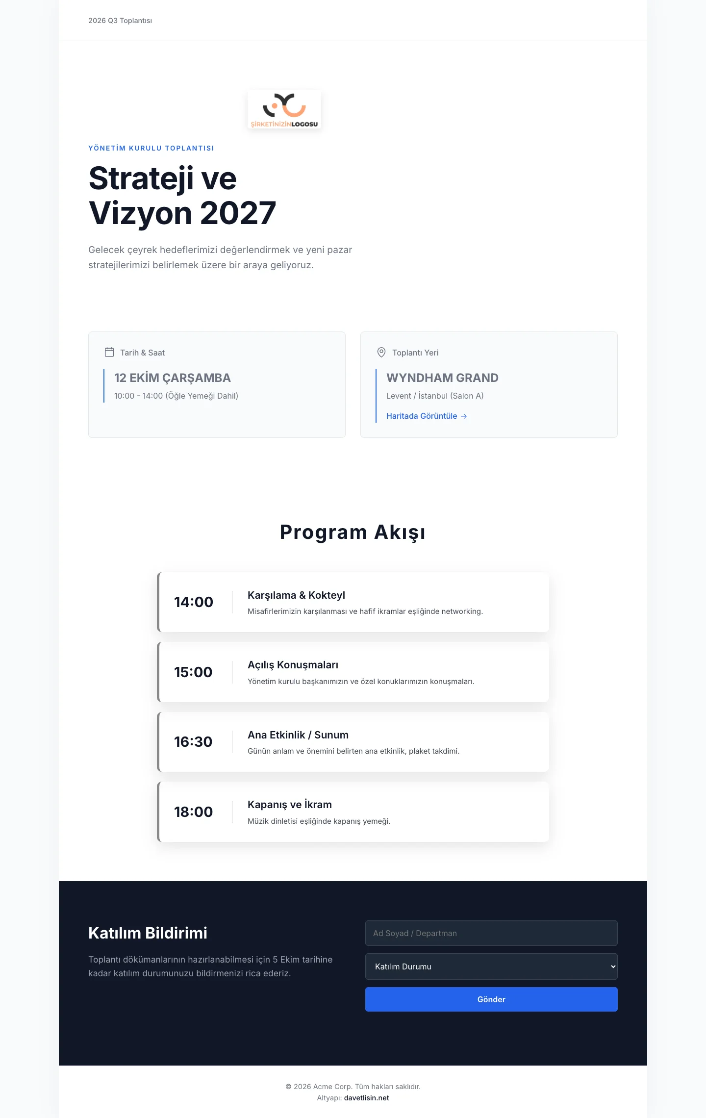 Davetlisin.net Kurumsal Davetiyesi - Minimal Corporate