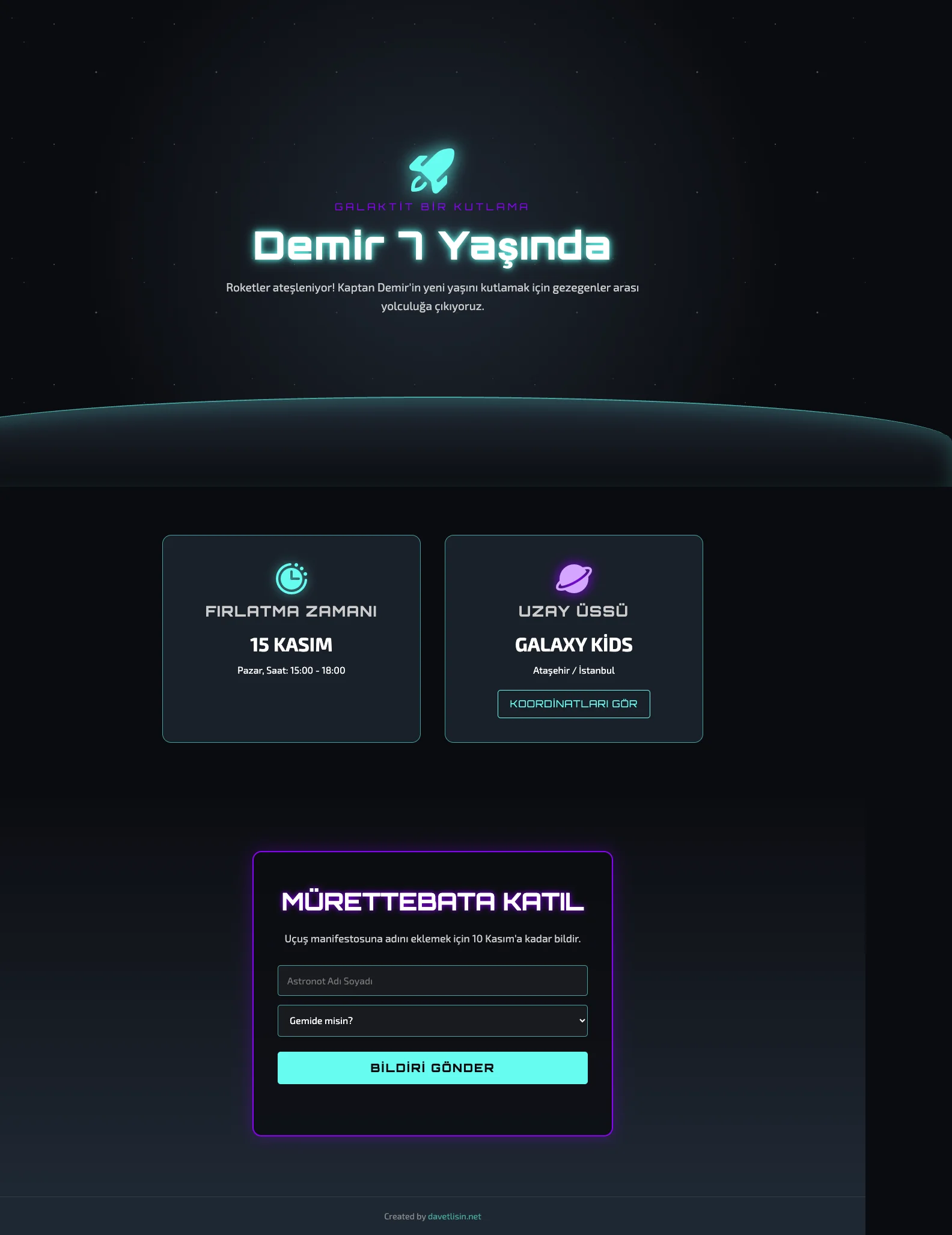 Davetlisin.net Doğum Günü Davetiyesi - Space Explorer